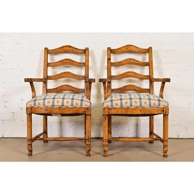 Guy Chaddock English Country Rustic Armchairs or Dining Captain Chairs, Pair - Image 1 of 4