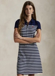 NWT Polo Ralph Lauren Stripes Mesh Polo Shirtdress Women’s size L Navy/White - Picture 1 of 14
