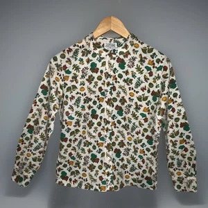 Vintage 50er 60er Jahre sanforisierte Bluse Herbst Eicheln Kürbisse Blätter gekämmte Baumwolle - XS/S - Bild 1 von 13
