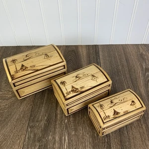 Set of 3 Vintage Bamboo & Wicker Nesting Boxes Asian or Tropical - Picture 1 of 12