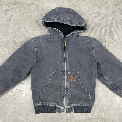 Carhartt Jacket Youth SZ Large Blue YYJ130 STM Full Zip Hooded Canvas - Image 1 of 4