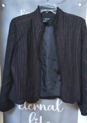 Blazer Cárdigan Willi Smith Talla XL Negro Marrón Puntada Mujer Plisados Largo Slv  Foto 1 de 4