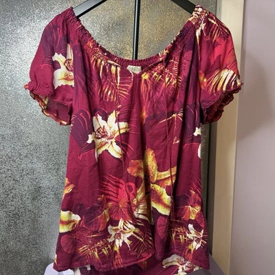 Lucky Brand Mena тропический цветочный печать рубашка крестьянская блузка вязаный топ богемное средний - Изображение 1 из 4