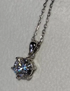 Stunning Moissanite 6-prong Pendant Sterling Silver Necklace 20" By Dolphinlove - Picture 1 of 19