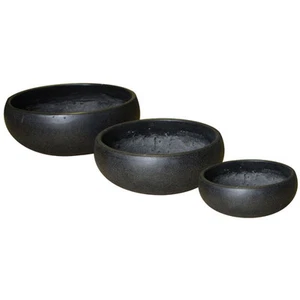 Garden Pots: Black Lite Weight Terrazzo Round Bonsai / Succulent Pots Set/ 3 - Picture 1 of 2