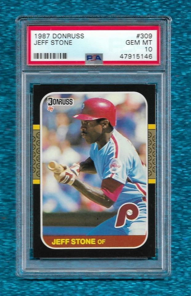 1987 DONRUSS #309 JEFF STONE PSA 10 GEM MINT POP 1 PHILADELPHIA PHILLIES - Image 1 of 1