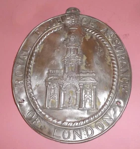 Vtg ROYAL EXCHANGE ASSURANCE OF LONDON TIN METAL EMBOSSED INSURANSE SIGN 1940's - Picture 1 of 7