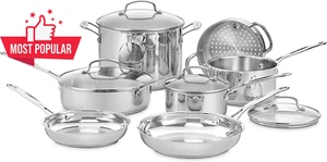 Chef's Classic 11-Piece Stainless Steel Cookware Set Silver Durable Kitchen Pots - Picture 1 of 7
