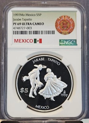 MEXICO PLATA 1997 5 PESOS S5P JARABE TAPATIO NGC PF 69 ¡Ultra camafeo alta calidad! Foto 1 de 3