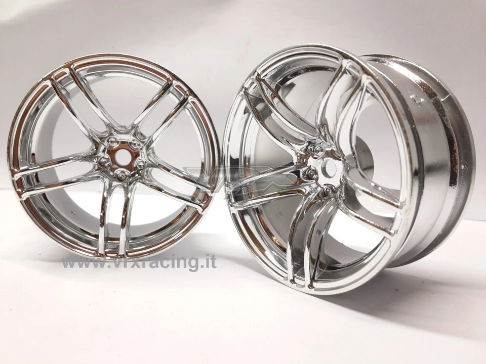 COPPIA CERCHI CROMATI ARGENTO ESAG. 12 mm 1/10 ON ROAD HUB-010-E TYRES 2PCS VRX - Immagine 1 di 1