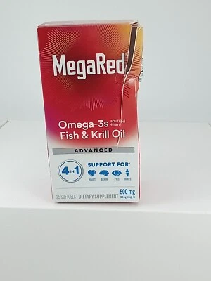 MegaRed Suplemento 4 en 1 500 mg Omega-3 Aceite de Pescado y Krill AVANZADO 25 Cápsulas Blandas Foto 1 de 4