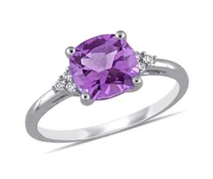 2.25 Ct Natural Amethyst & Diamond Valentine's Day Ring 14K Real WhiteGold Solid - Picture 1 of 5