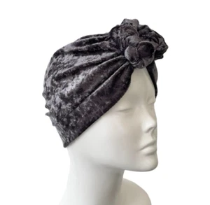 Charcoal Velvet Chain Knot Turban Hat Wrap for Women Hair Loss Chemo Alopecia - Picture 1 of 11