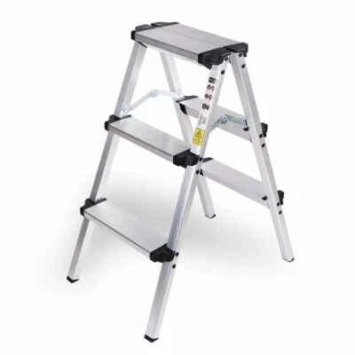 3 Step Foldable Ladder Stool Aluminum Frame Portable Anti Slip 72.5cm High Ao - image 1 of 4
