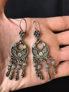 vintage silver earing, handmade earring jewelry, asian earing, ethnic earing - Picture 1 of 7