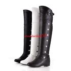 New Womens ladies zip over knee high boots faux leather slouch shoes flats boots