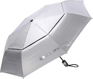 UPF 50+ UV Protection Sun Blocking Travel Umbrella 42 Inch Windproof Silver - Picture 1 of 6