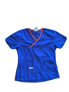 Scrubs Top Women's 2 Pocket V Neck Small Nursing  Medical Purple & Orange Urbane - Picture 1 of 7