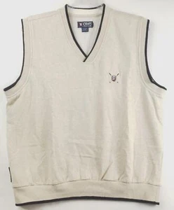 Chaps Ralph Lauren Sweater Vest Mens Large Ivory Black Linen V-Neck Pullover - Picture 1 of 10