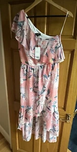 Lipsy Size 10 One Shoulder Coral Floral Print CHIFFON Dress BNWT - Picture 1 of 6