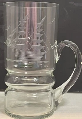 Tazas de cerveza de vidrio grabado vintage velero náutico barco 12 oz Foto 1 de 3