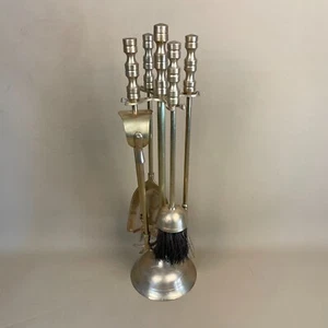 Antique Brass Gold Metal Fireside Tools Stand Vintage 4 Companion Set Fireplace - Picture 1 of 8