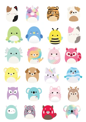 TOP IT TOPPERS LTD 24x Squishmallow Themed Edible Cupcake Cake Toppers Birthday Animals PRECUT