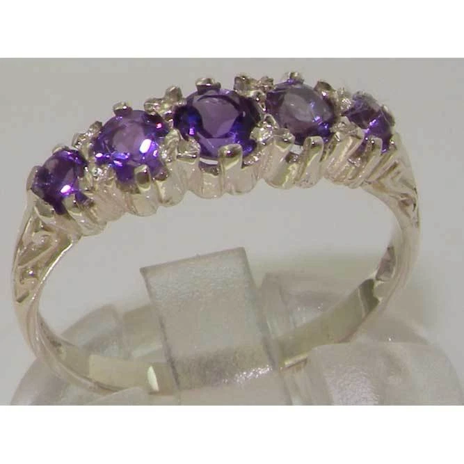 Antique Style Solid 14K White Gold Natural Amethyst Ring with English Hallmarks - Image 1 of 1