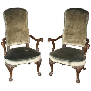 Pair of Beautiful Eagle Carved Solid Mahogany Georgian Armchairs - Picture 1 of 12