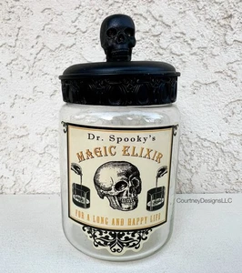 Halloween Goth Apothecary Jar with Black Skull Lid Topper - Picture 1 of 3