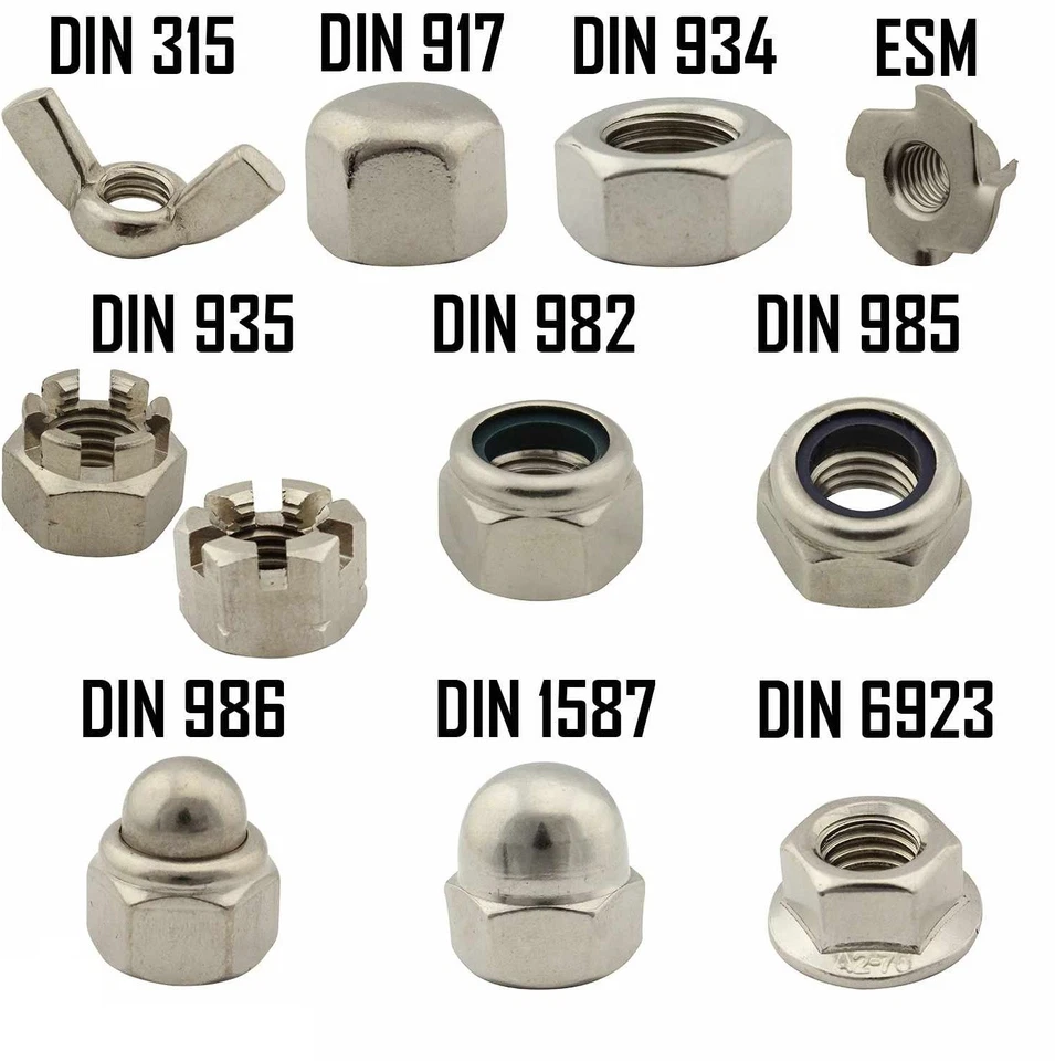 Muttern aus Edelstahl A2 Stoppmuttern Hutmuttern Flügelmuttern Sechskantmuttern - Bild 1 von 1