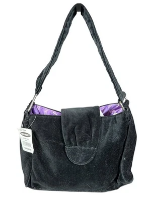 Antiguo Bolso de Hombro Azul Marino Y2K Terciopelo Negro Cierre Magnético a Presión 10”x7”x5”. Nuevo Foto 1 de 4