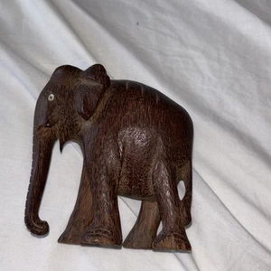 Hard Carved Wood African / Indian Elephant Sculpture Ornament 10 Cm High - Picture 1 of 3