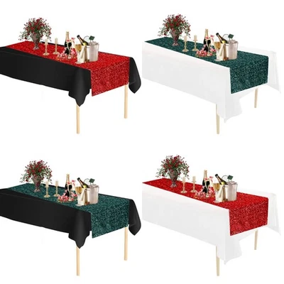 Christmas Table Runner with PVC Table Cover Rectangle Xmas Dining Party Decor - Image 1 of 4