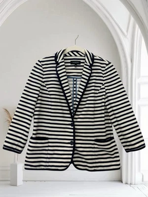 Blazer Talbots Azul Marino Rayas Para Mujer Talla Mediana Acanalado Tejido Preppy Chic $149 Foto 1 de 4