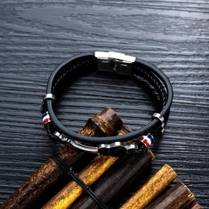 Brazalete de cuero trenzado para aficionados a la música para hombres brazalete de cuerda de guitarra de acero inoxidable - Imagen 1 de 9