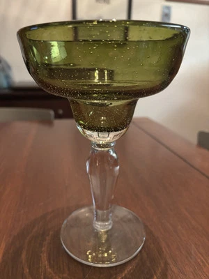 Hand Blown Artland Iris Sage Green Margarita Mexican Bubble Glass, 7.5" Tall - Image 1 of 3