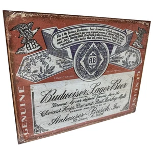 Insegna Latta Birra Etichetta Storica Budweiser Decorazione Parete 12,5" x 16" Made in USA - Foto 1 di 3
