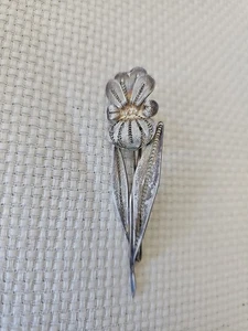 Beautiful Intricate Vintage European Sterling Silver Filigree Flower Iris Brooch - Picture 1 of 4