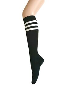 Womens & Girls  Retro Old School 80s Roller Skate Stripe Knee Cotton Socks 