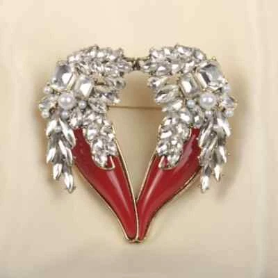 Medieval Vintage Rhinestone Glass Inlaid Angel Wings Brooch Clothing Accessories - Image 1 of 4