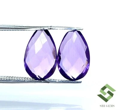 Par de piedras preciosas sueltas sin tratar corte briolette amatista natural 12x8 mm 6,04 quilates Foto 1 de 4