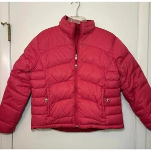 LL Bean Down Red Pink Reversible Puffer Coat Jacket Full Zip Womens Medium - Picture 1 of 9