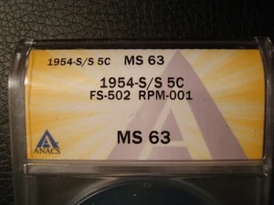 1954-S/S FS-502 ANACS MS63 RPM Re punched Mint Mark Jefferson nickel - Picture 1 of 3