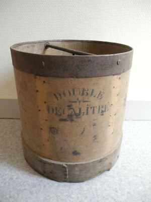 ancien seau mesure grains double décalitre old grain measuring bucket déco rétro - Photo 1/4