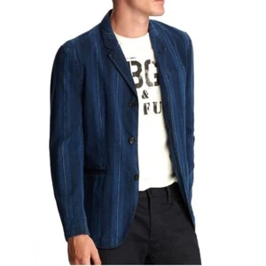 $498 John Varvatos Tucker 4 Button Notch Lapel Striped Jacket In Indigo Size: 46 - Picture 1 of 5