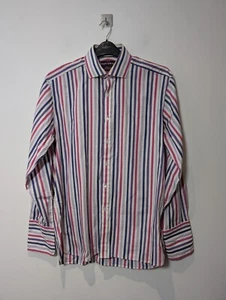 M&S Sartorial Shirt Mens Size 16" Striped Pink Double Cuff Work Timothy Everest - Picture 1 of 9