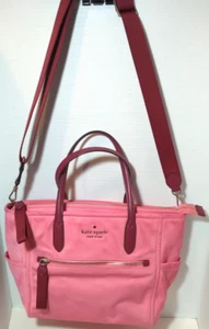 Kate Spade Pink Nylon Medium Purse-Red crossbody strap & double handles - Picture 1 of 6