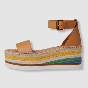 $325 See By Chloè Women's Beige Glyn Espadrille Wedge Sandal Shoes Size 35 - Picture 1 of 6