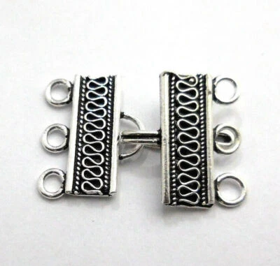 2 Set 40X22mm Bali Toggle Clasp Hook clasp 3 Strand Oxidized Silver Plated ms-28 - Image 1 of 3